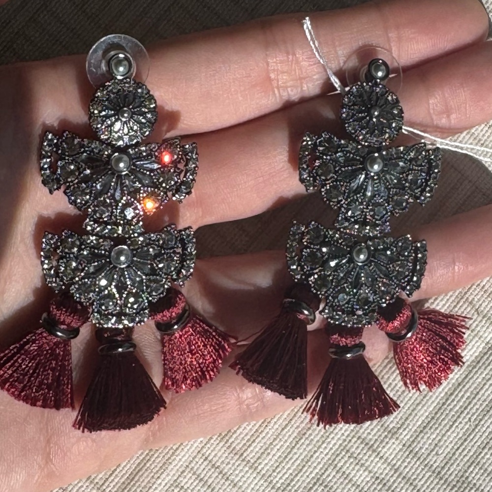 Banana Republic Statement Maroon Tassel Drop Earrings - Women's Jewelry